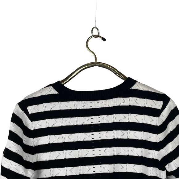 CABI 5832 RUNWAY PULLOVER STRIPED KNIT SHORT SLEEVE LACE UP BOW SWEATER - Picture 6 of 12